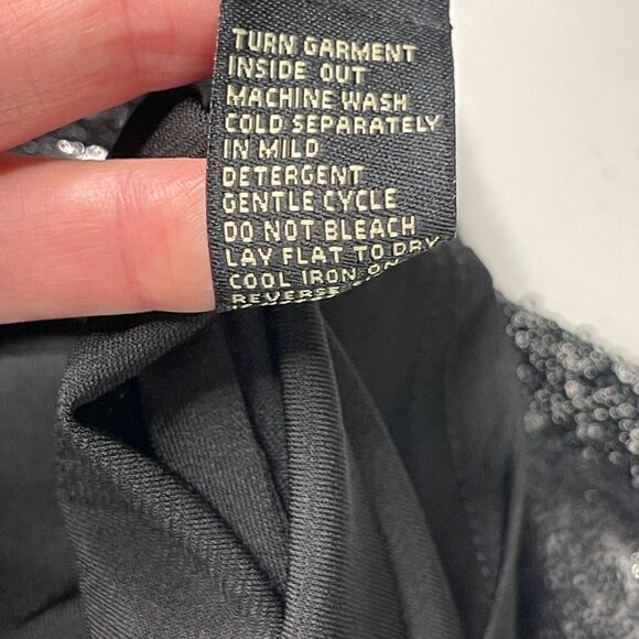 DG2 Diane Gilman Top 1X Black Sequin Cotton Modal Party Formal Asymmetric V-neck - Picture 9 of 11